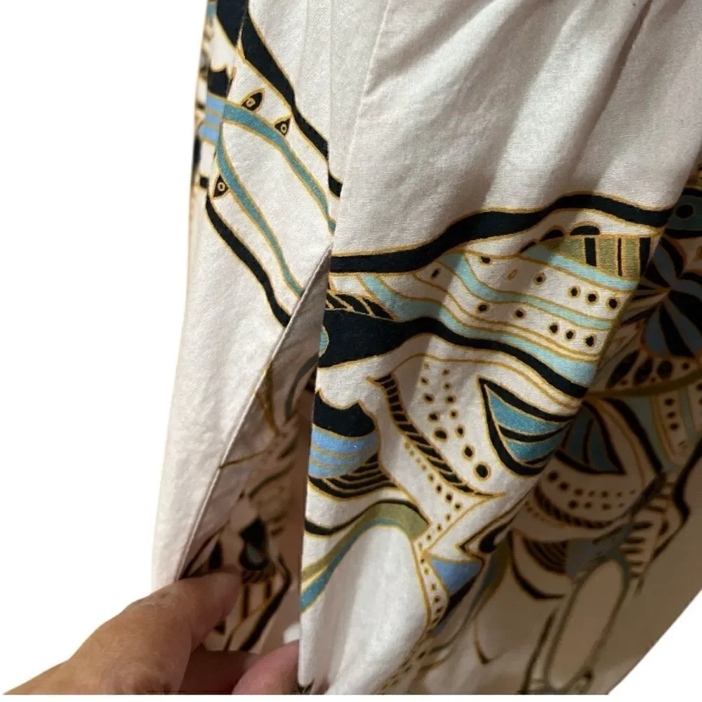 Free People Linvilla Beige Poplin Printed Midi Dress Size 6